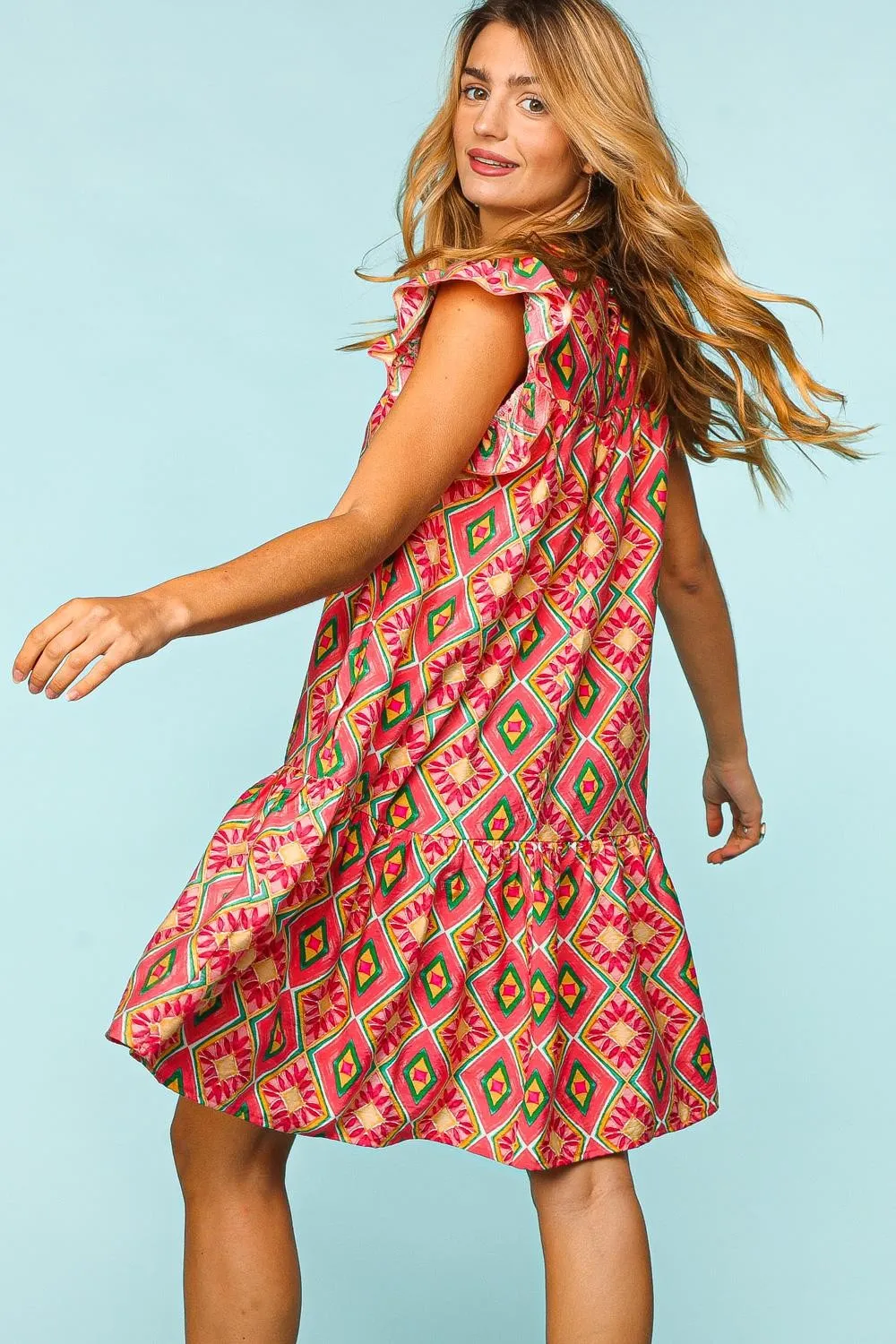 🌼 Haptics Full Size Ruffled Printed Dress with Side Pockets 🌼