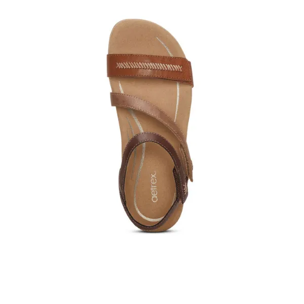 Aetrex Women's Gabby Adjustable Quarter Strap Sandal Cognac