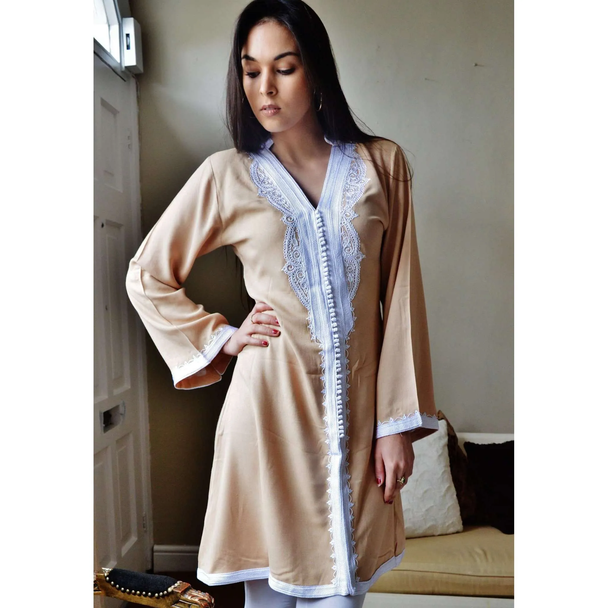 Beige Marrakech Tunic Dress - Fatimah Style