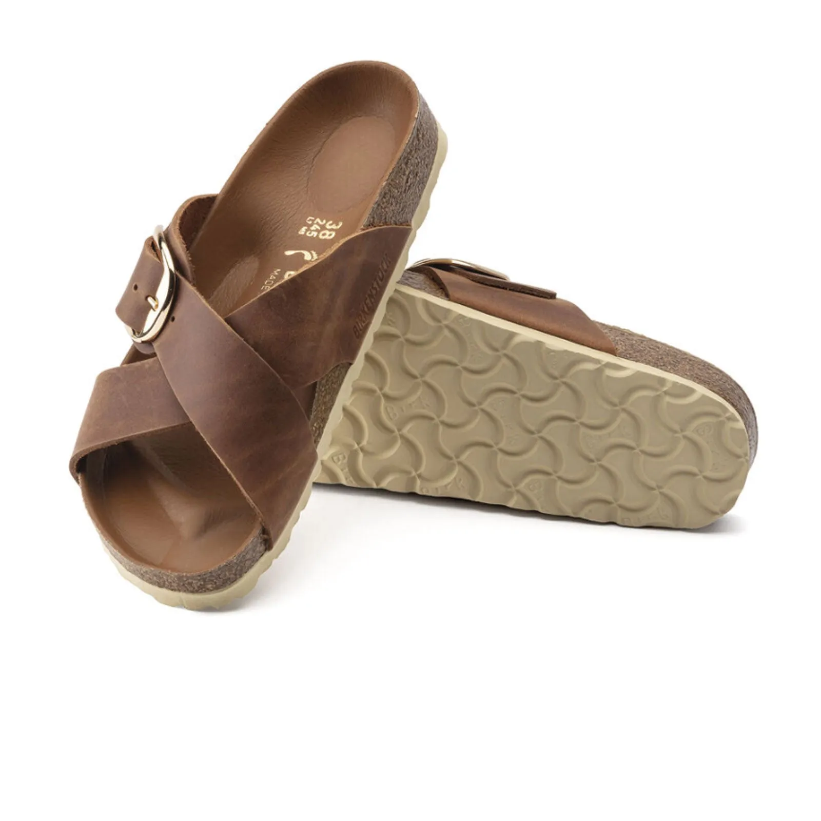 Birkenstock Siena Big Buckle Slide Sandal (Women) - Cognac Oiled Leather