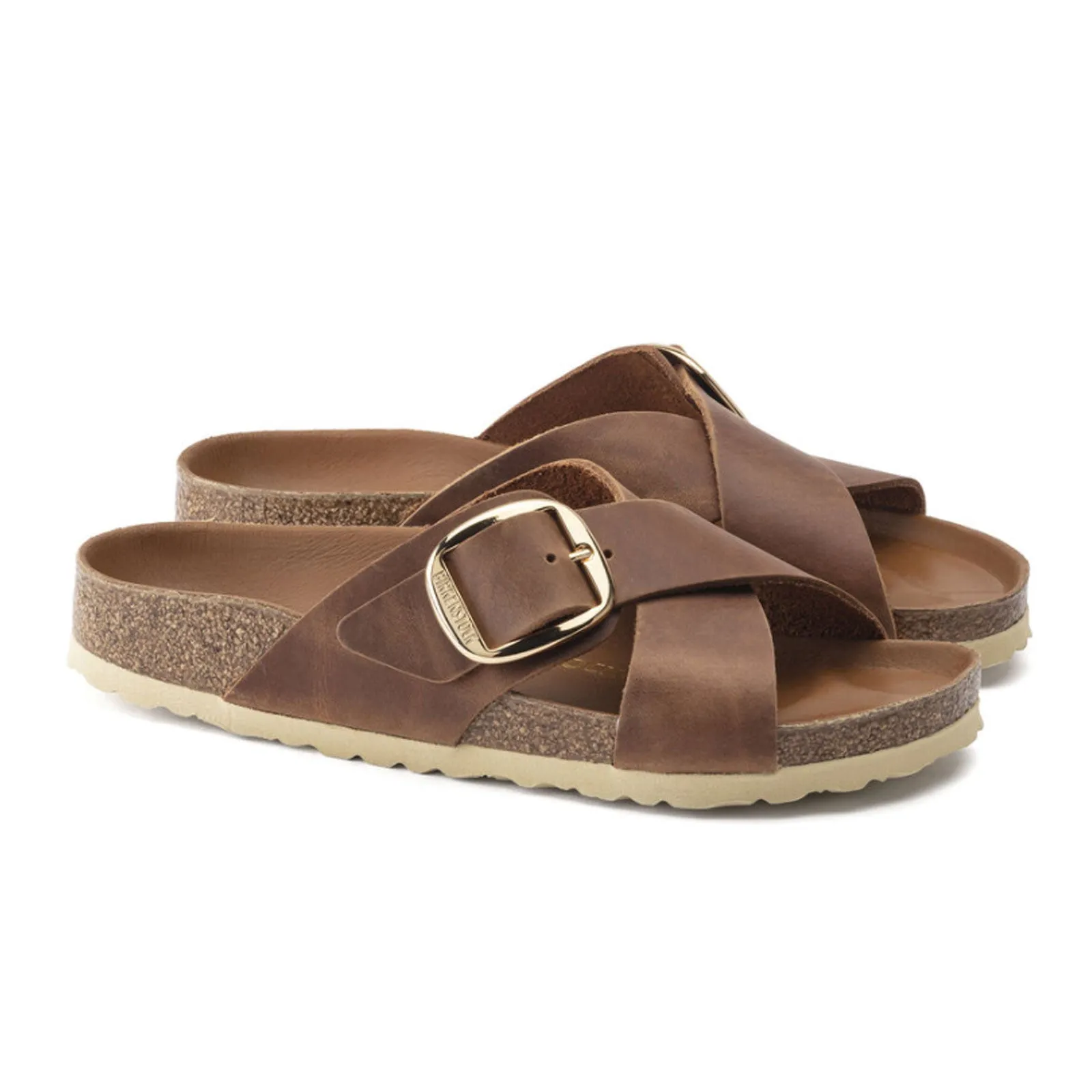 Birkenstock Siena Big Buckle Slide Sandal (Women) - Cognac Oiled Leather