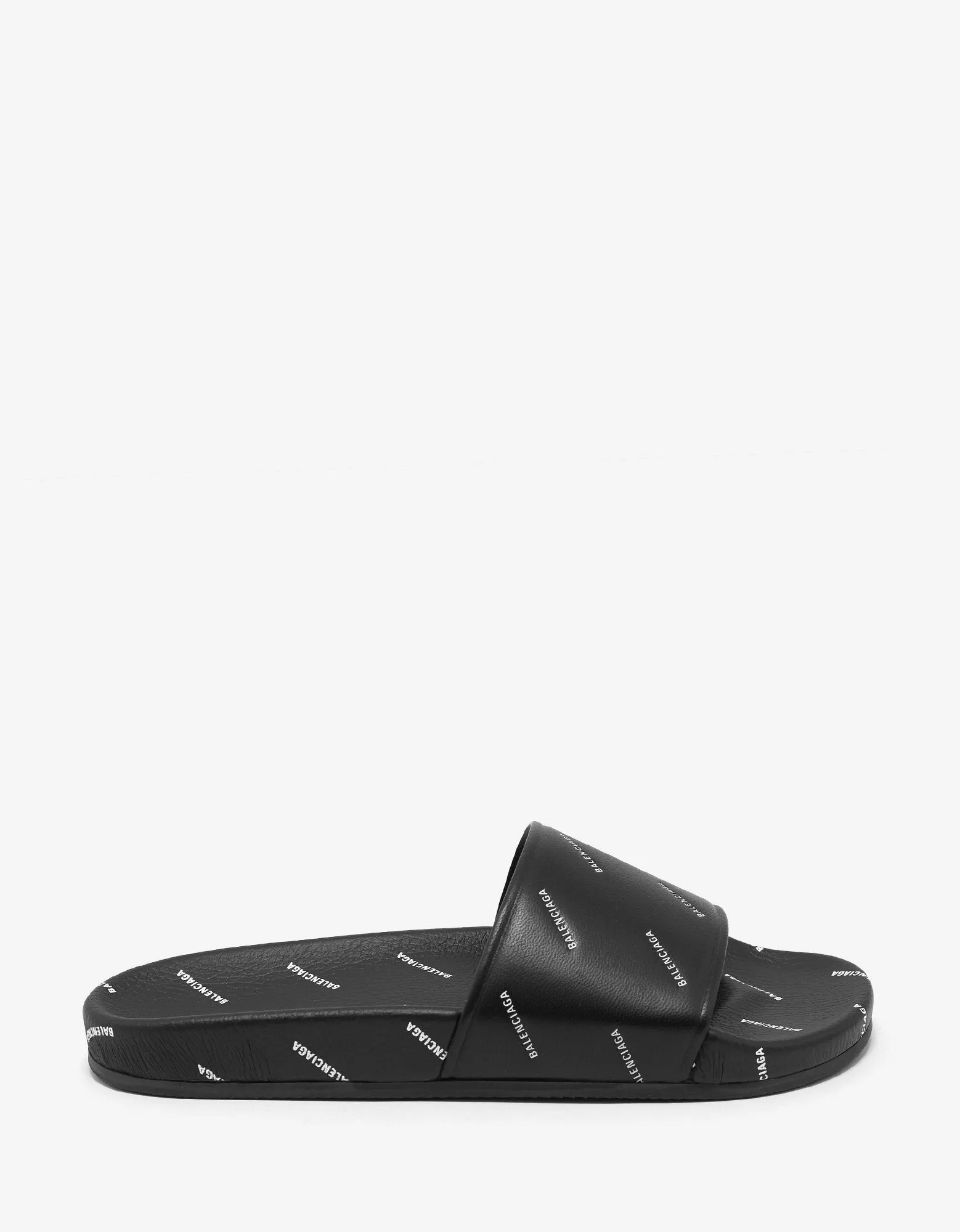 Black Leather All-Over Logo Slide Sandals -