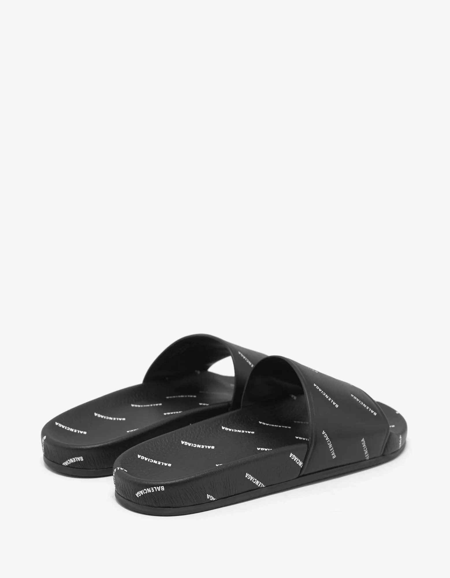 Black Leather All-Over Logo Slide Sandals -