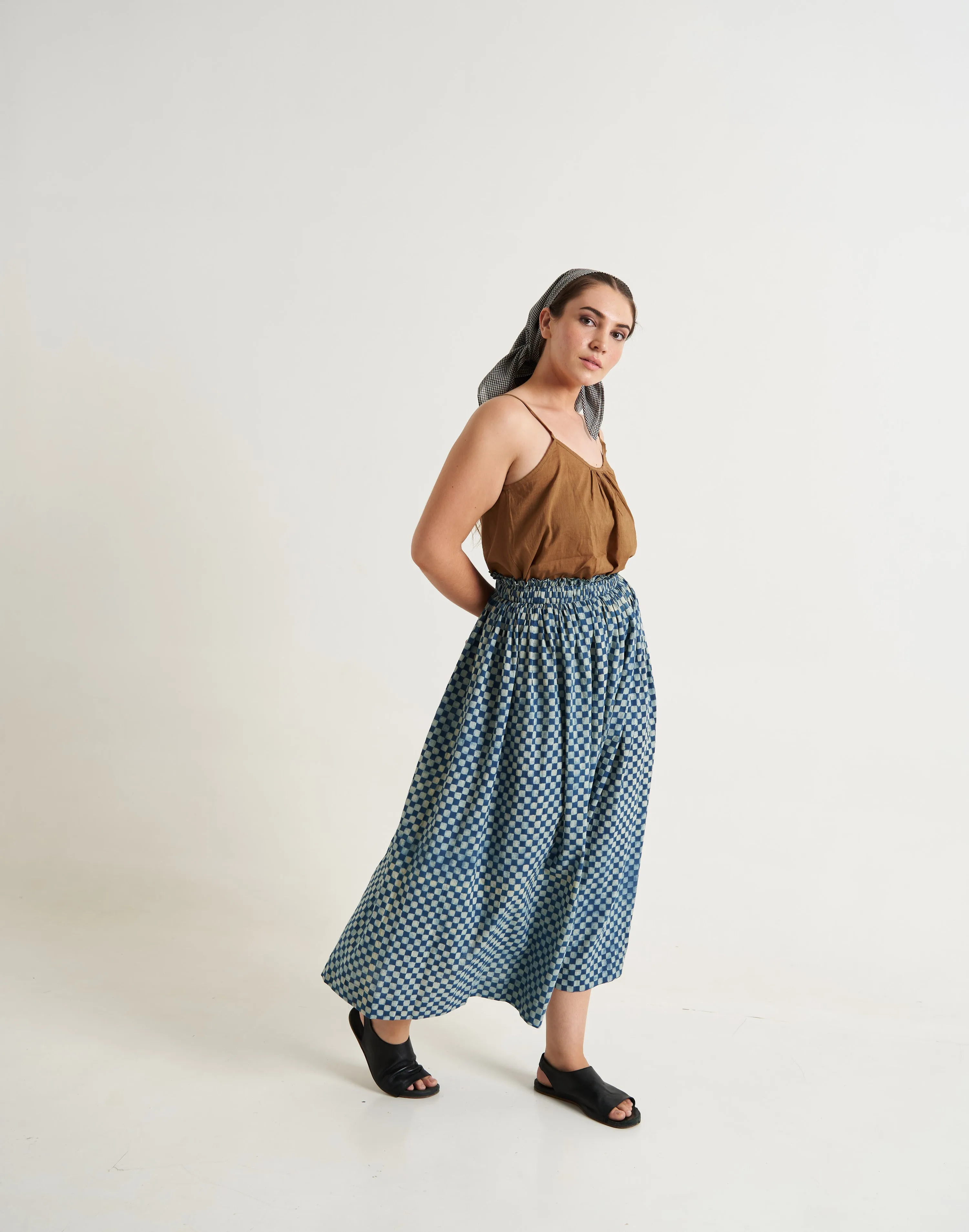 Block printed indigo skirt