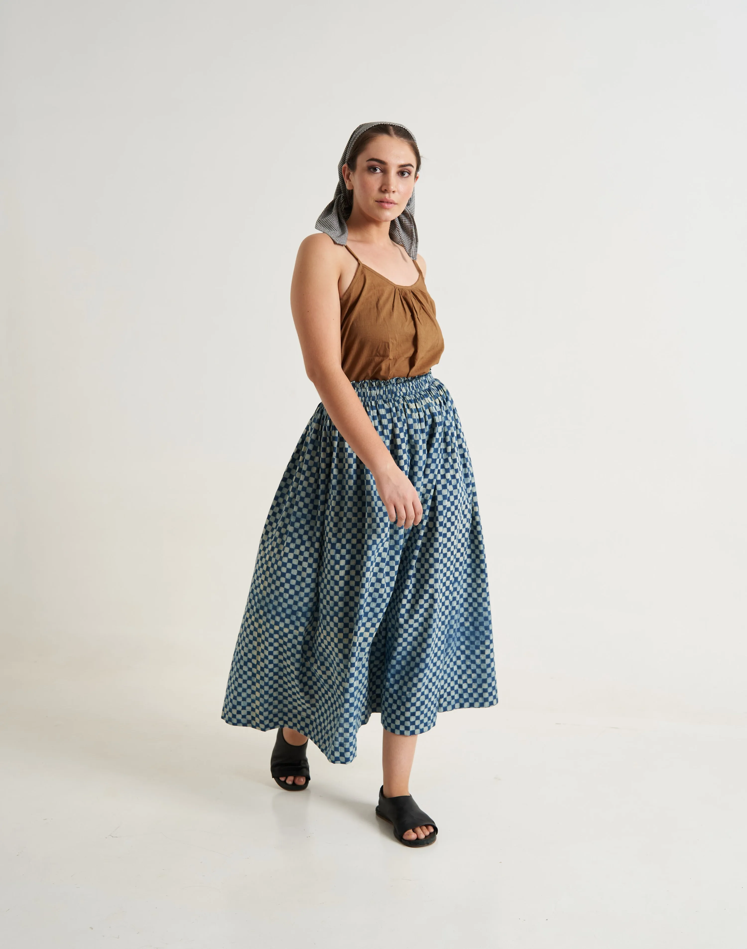 Block printed indigo skirt