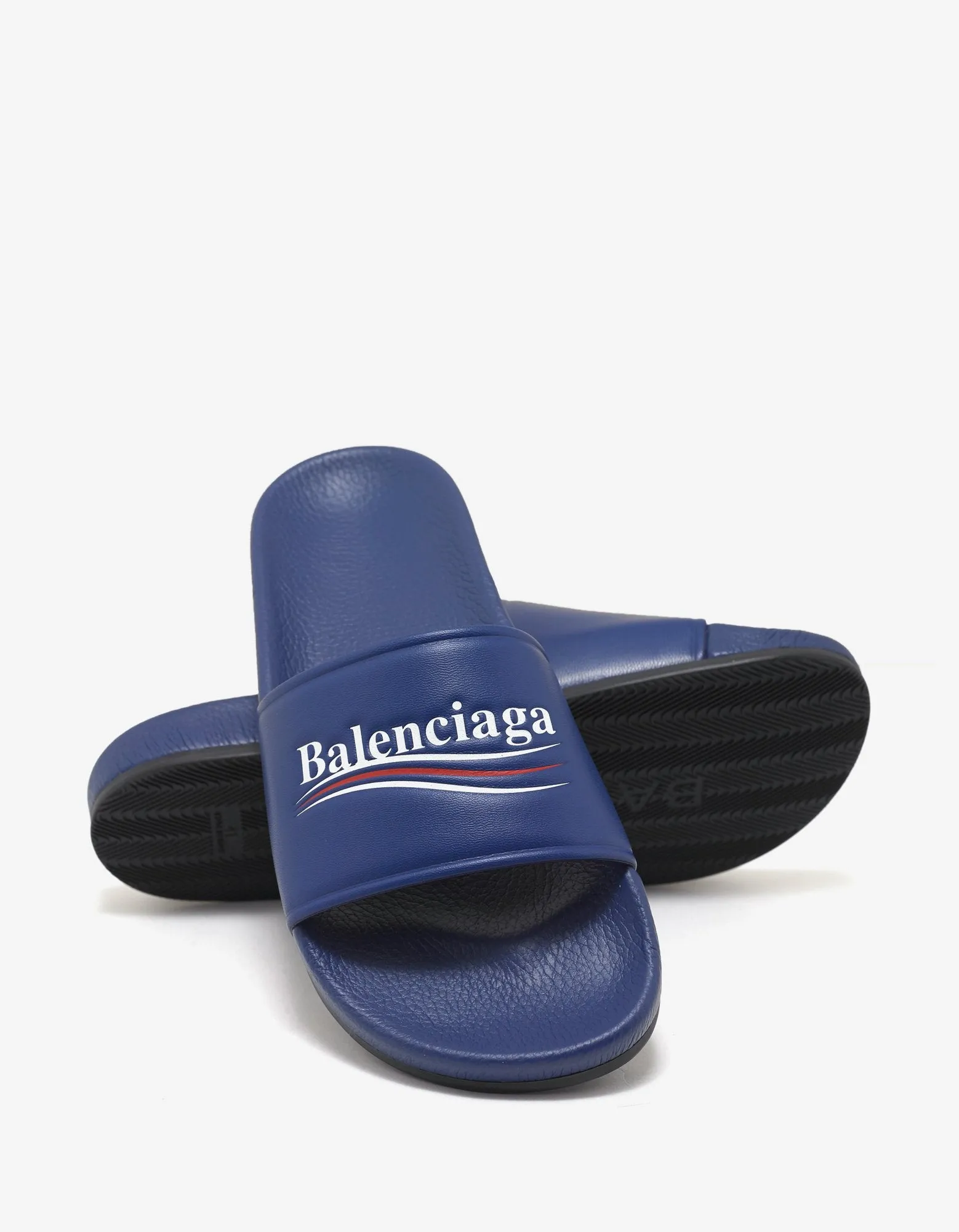 Blue Leather Election Logo Slide Sandals -