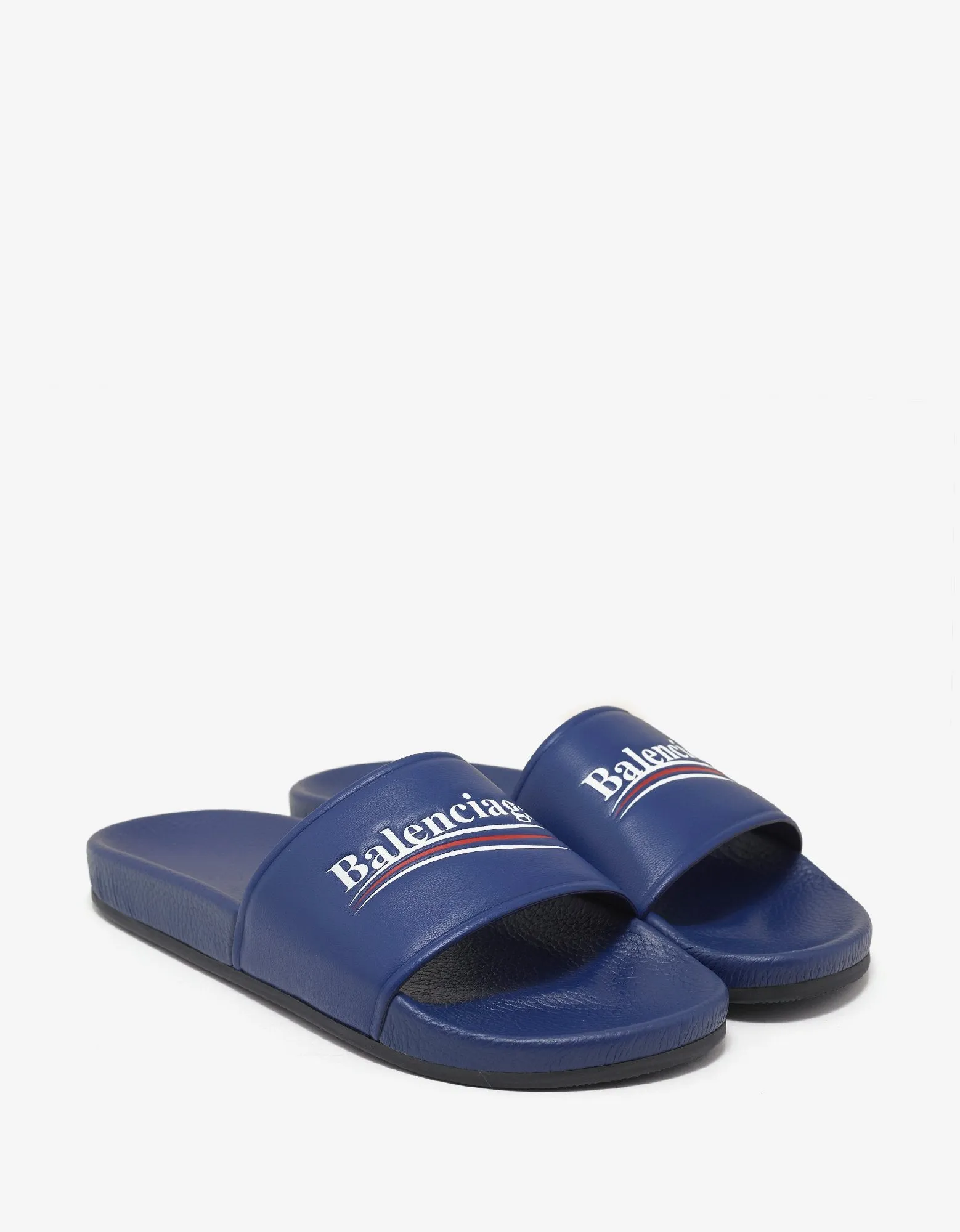 Blue Leather Election Logo Slide Sandals -