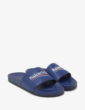 Blue Leather Election Logo Slide Sandals