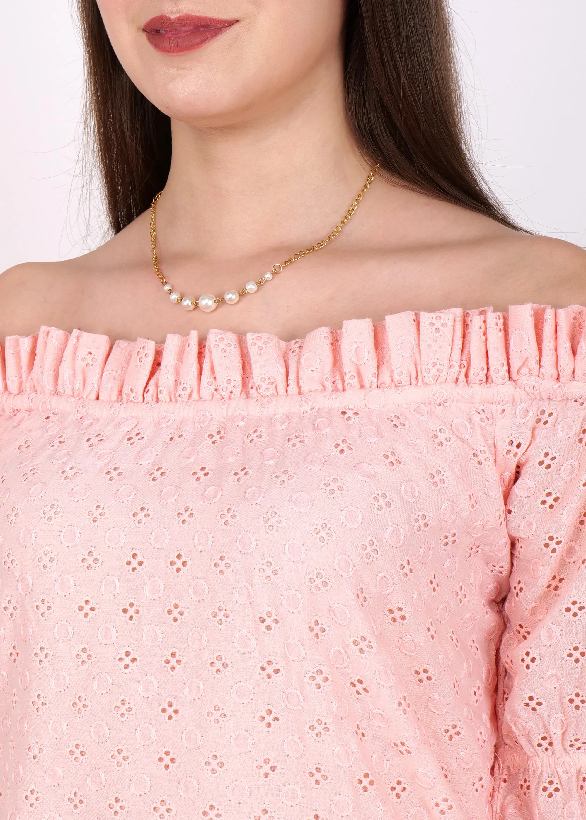 Blush Pink Off-Shoulder Eyelet Dress