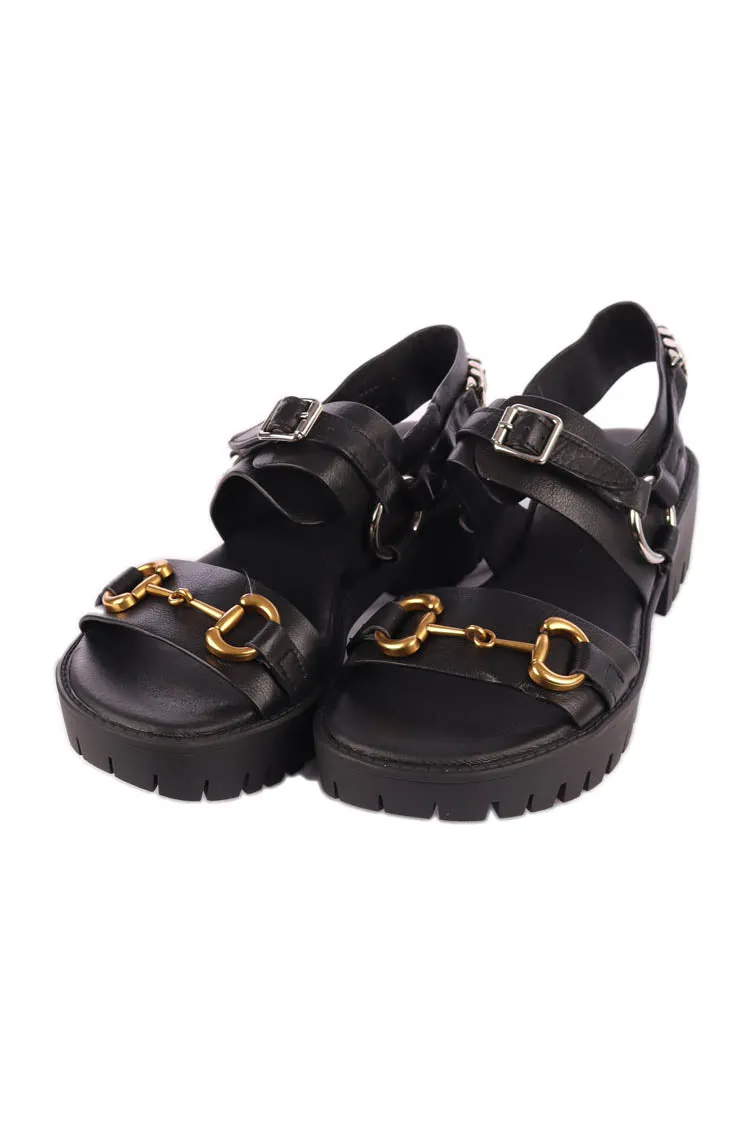 Briming Leather Heeled Sandals in Black | FINAL SALE