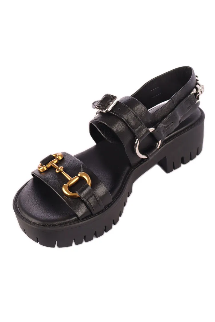 Briming Leather Heeled Sandals in Black | FINAL SALE