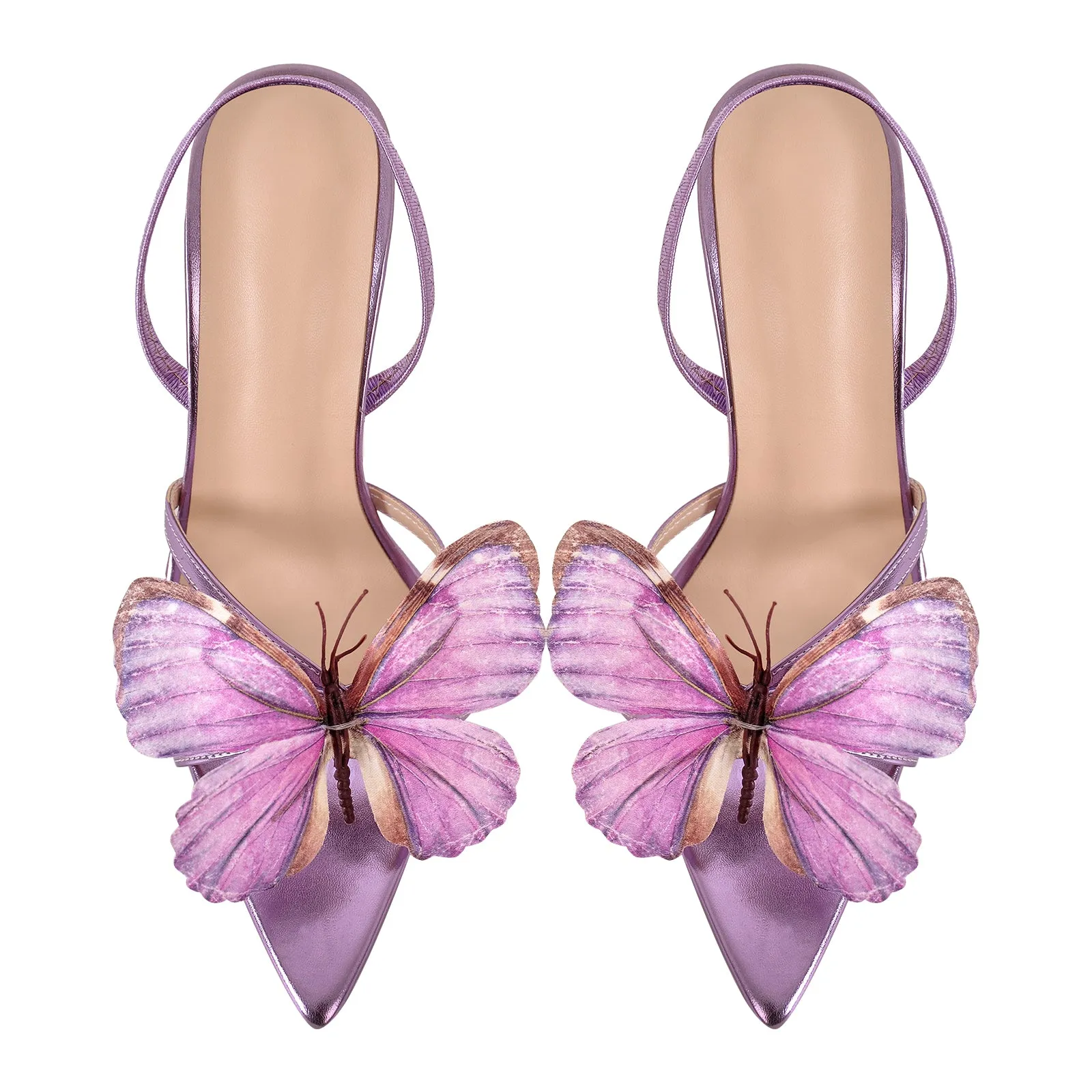 Butterfly Pointed Toe Clear Heel Slingback Sandals