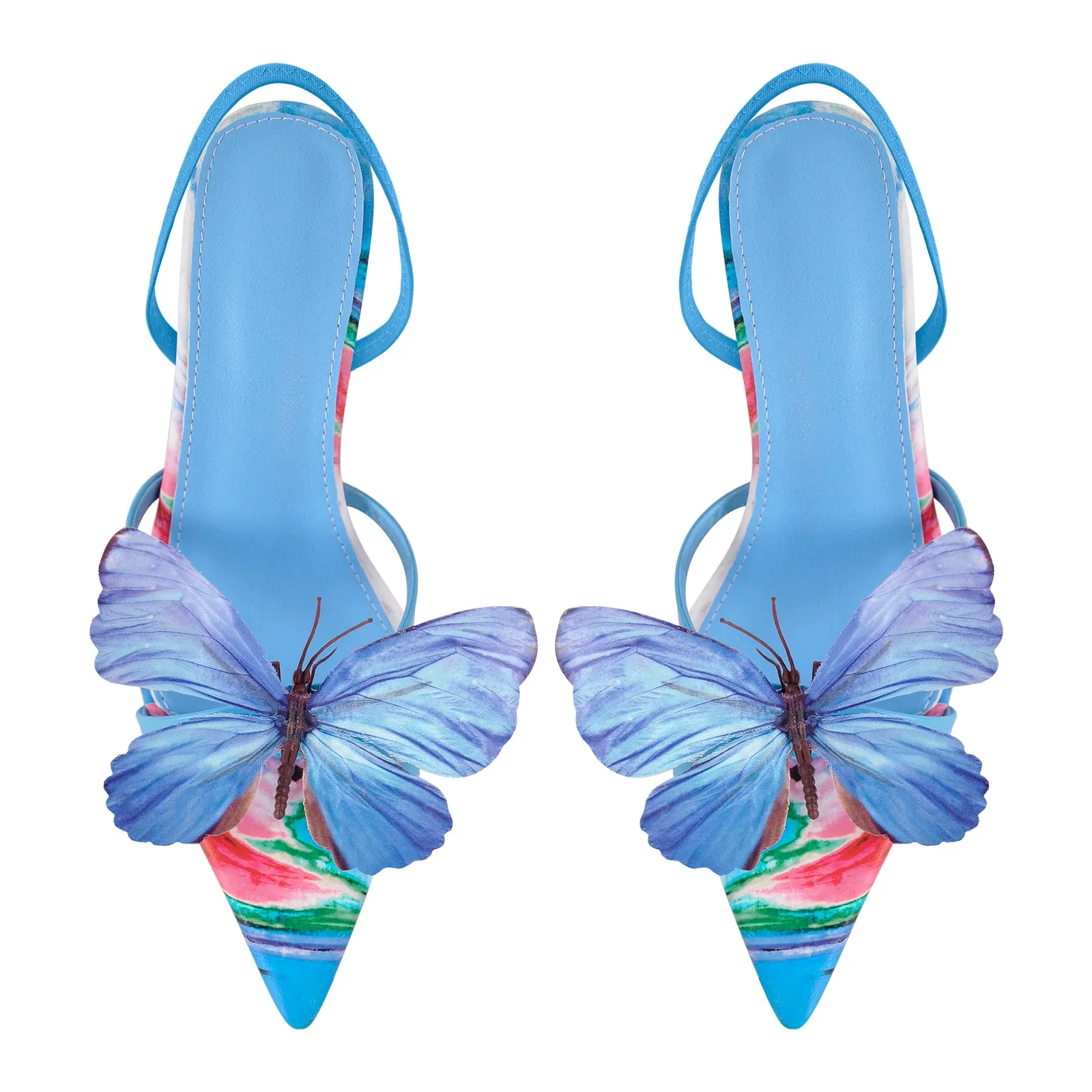 Butterfly Pointed Toe Slingback Kitten Heel Sandals