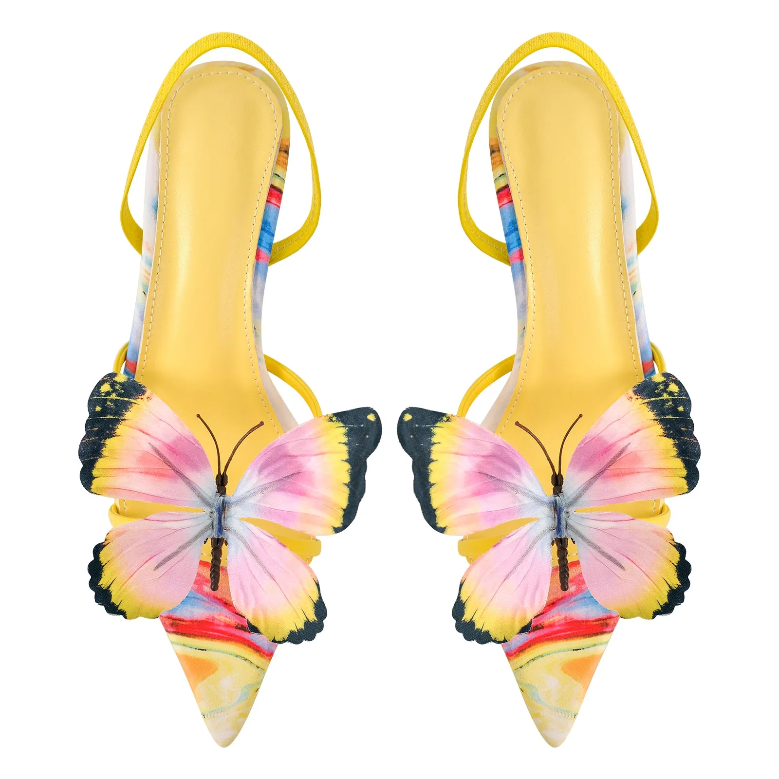 Butterfly Pointed Toe Slingback Kitten Heel Sandals