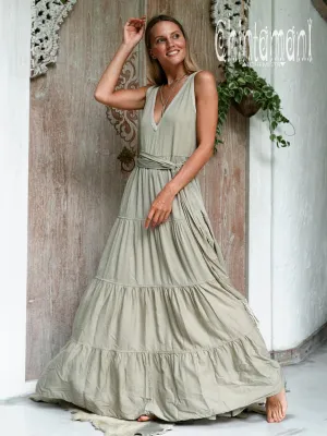 Cotton Maxi Tiered Dress / Sage Green