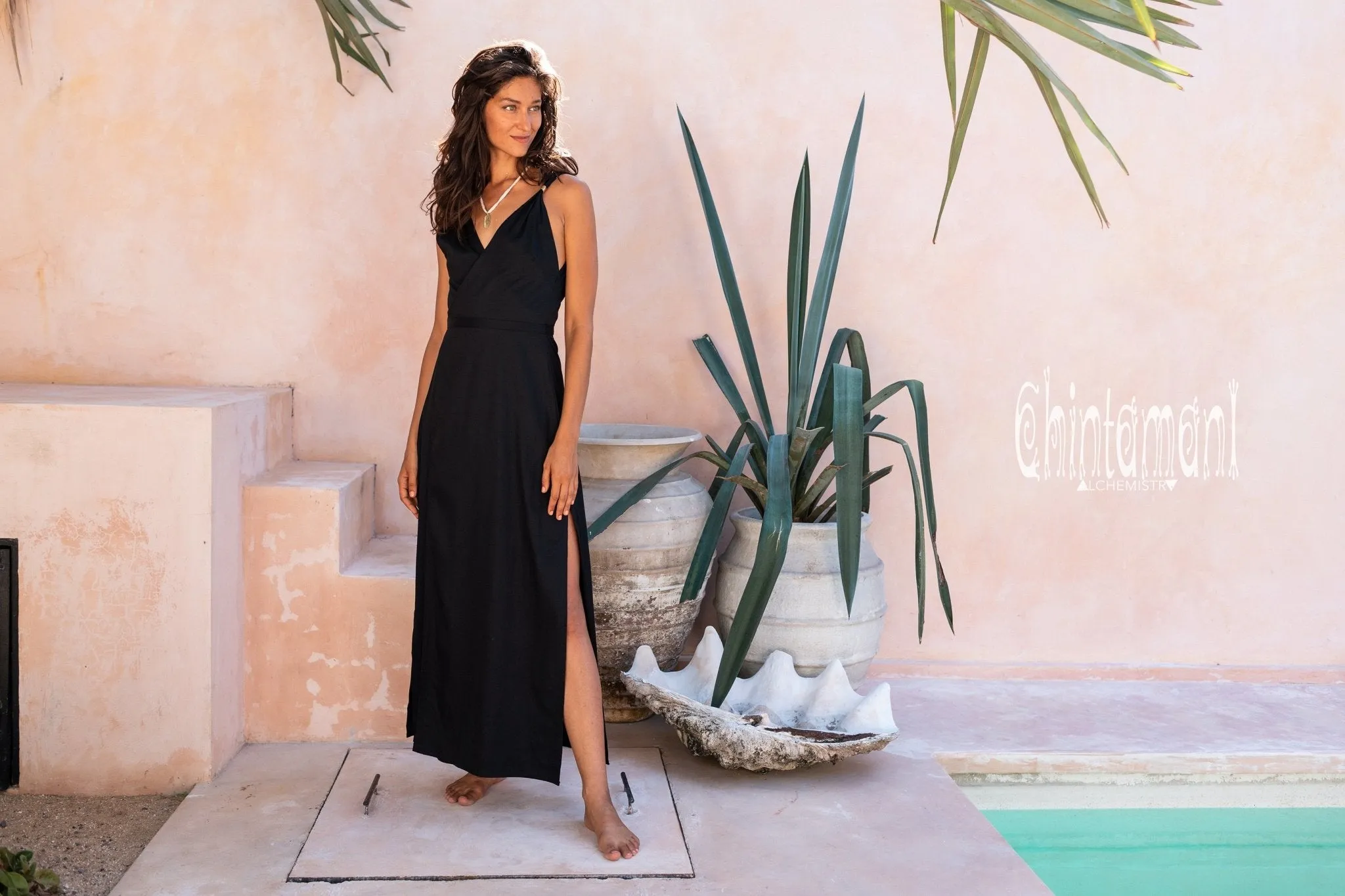 Cotton Sleeveless Wrap Dress / Black