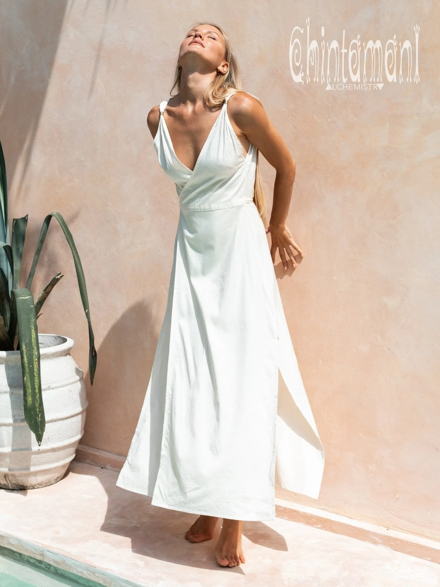 Cotton Sleeveless Wrap Dress / Off White