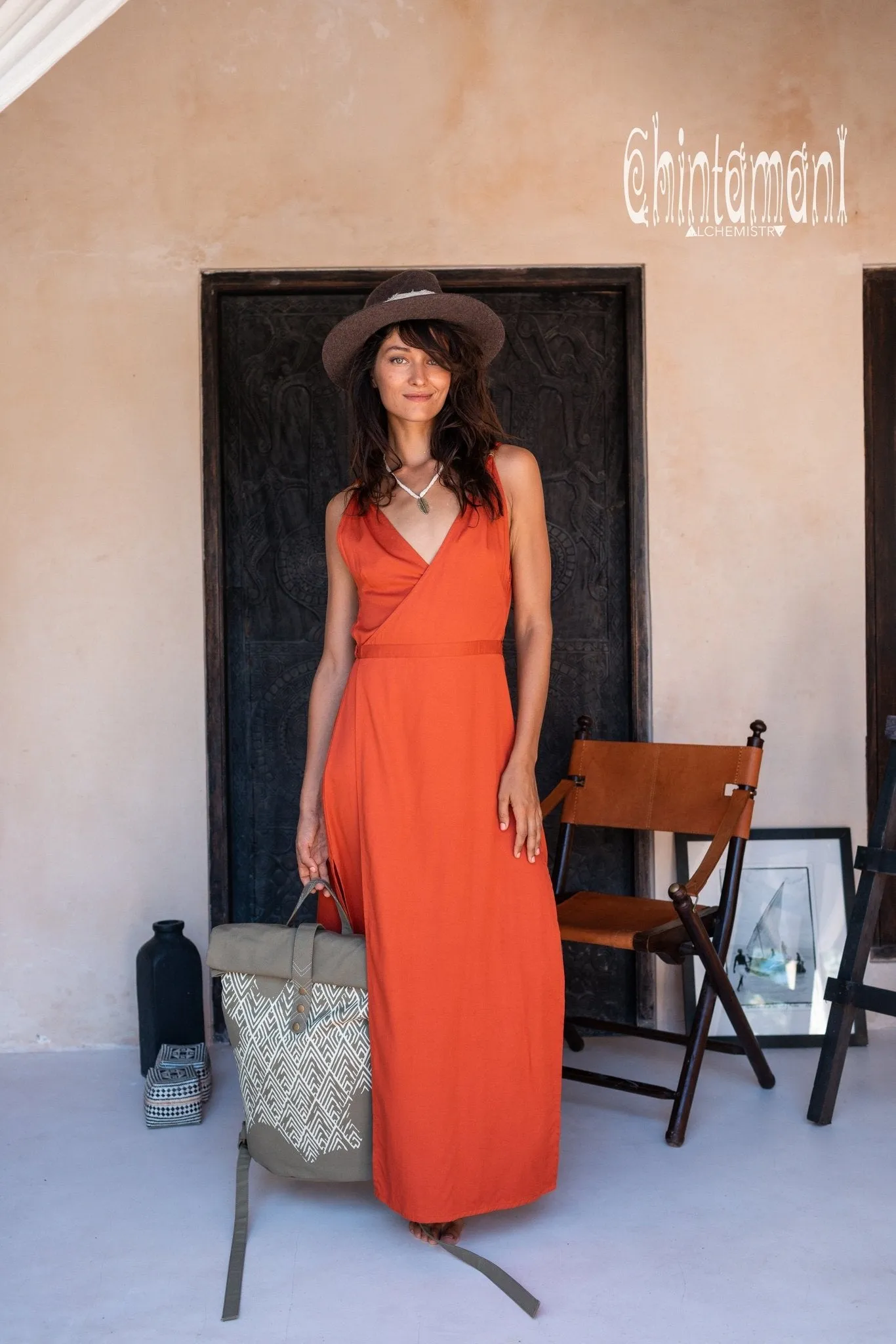 Cotton Sleeveless Wrap Dress / Red Ochre