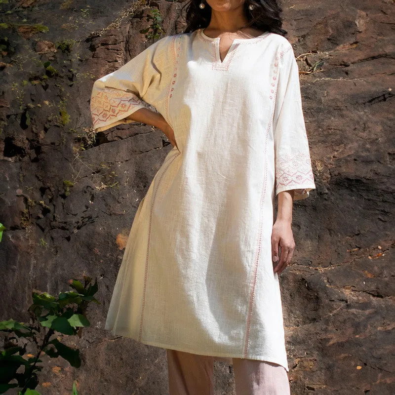 Cotton Straight Kurta for Women | Off-White | Chikankari