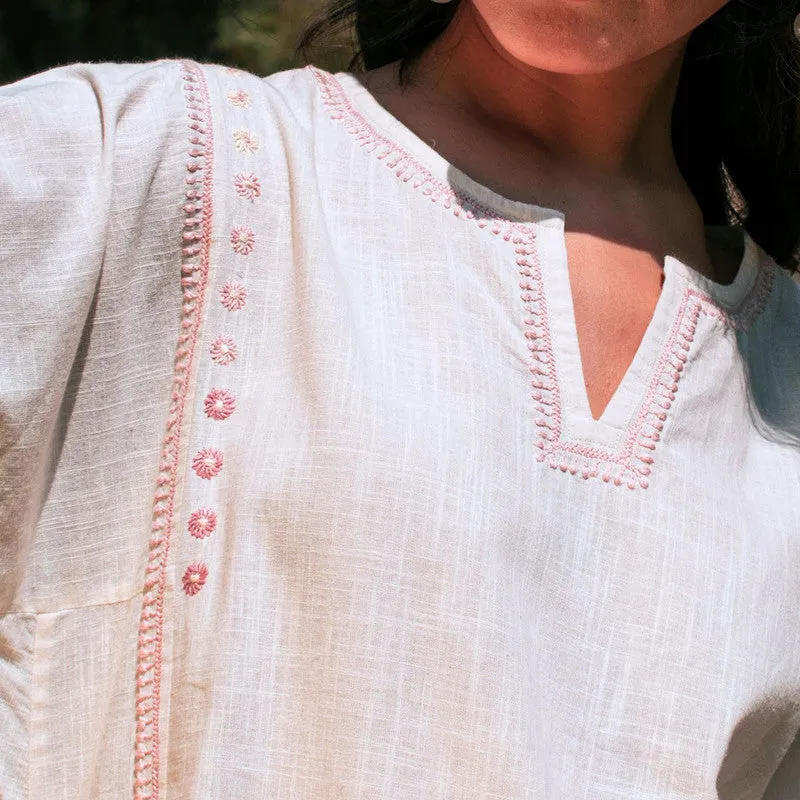 Cotton Straight Kurta for Women | Off-White | Chikankari