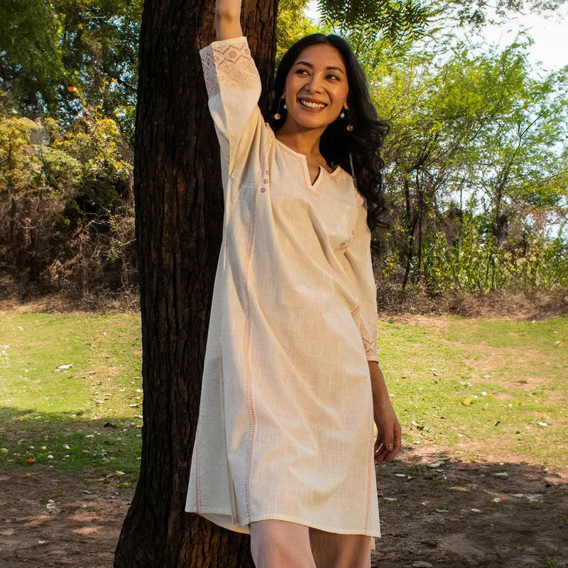 Cotton Straight Kurta for Women | Off-White | Chikankari