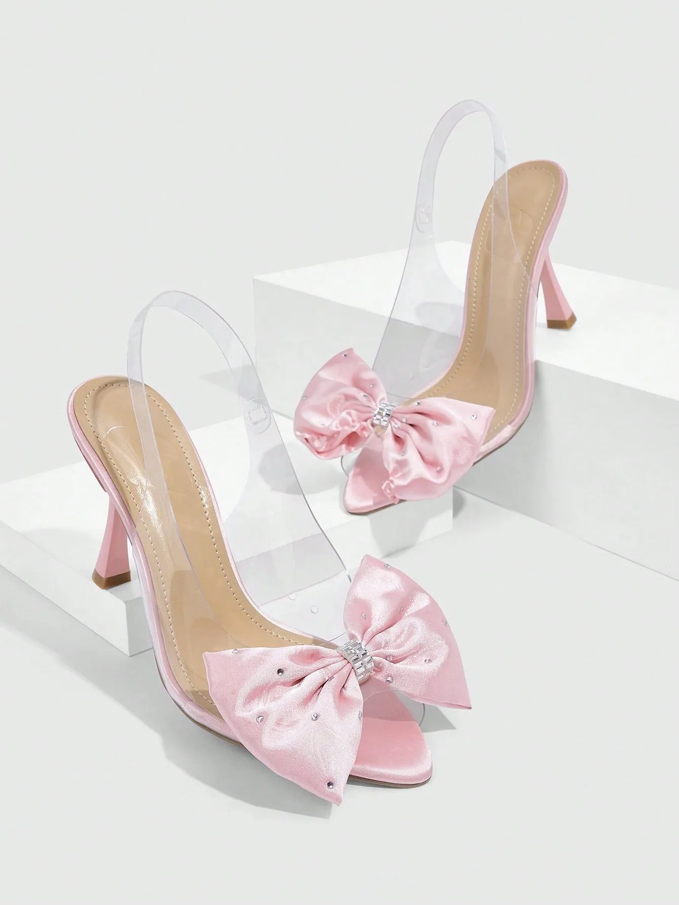 CUCCOO CHICEST Cuccoo Women High-Heel Sandals With Open Toe, Transparent Pointed Toe, Bowknot Detail And Thin Heels