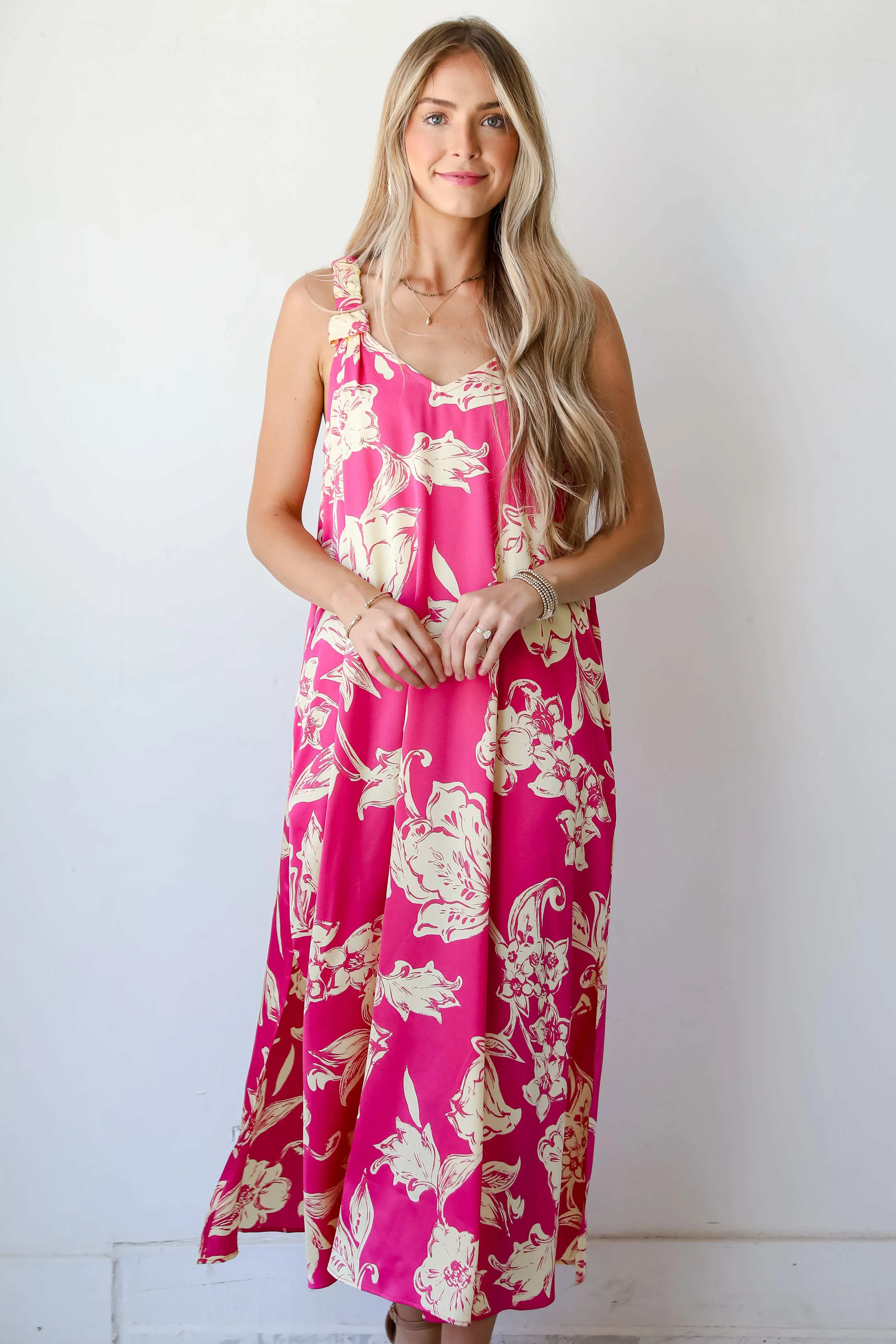 FINAL SALE - Charming Suggestion Fuchsia Floral Maxi Dress