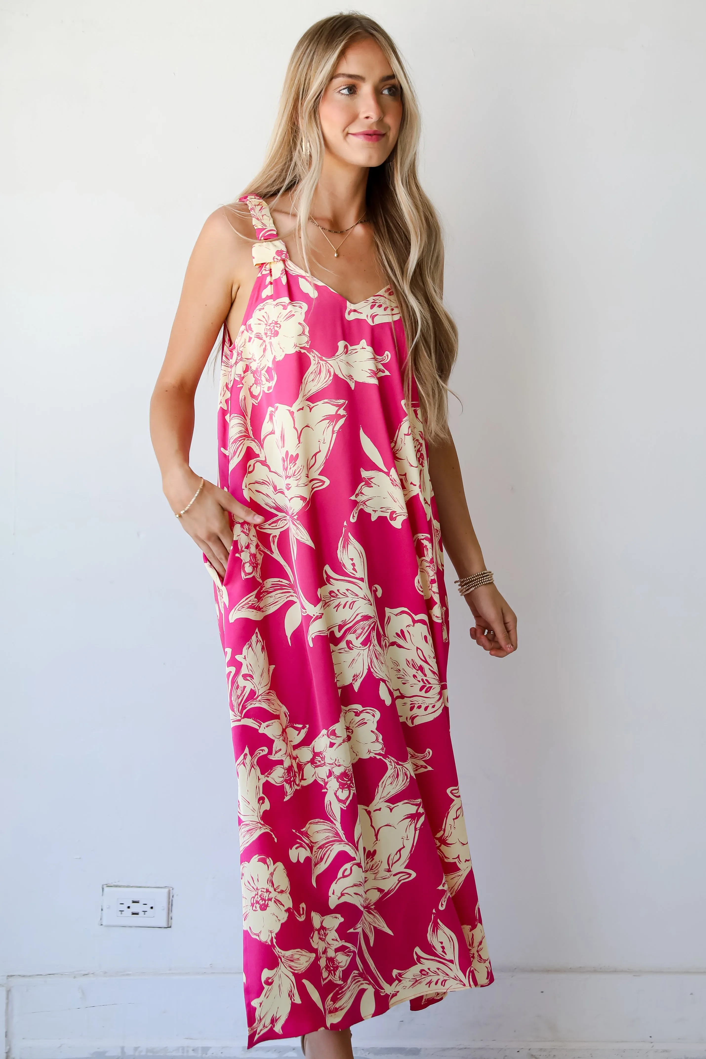 FINAL SALE - Charming Suggestion Fuchsia Floral Maxi Dress