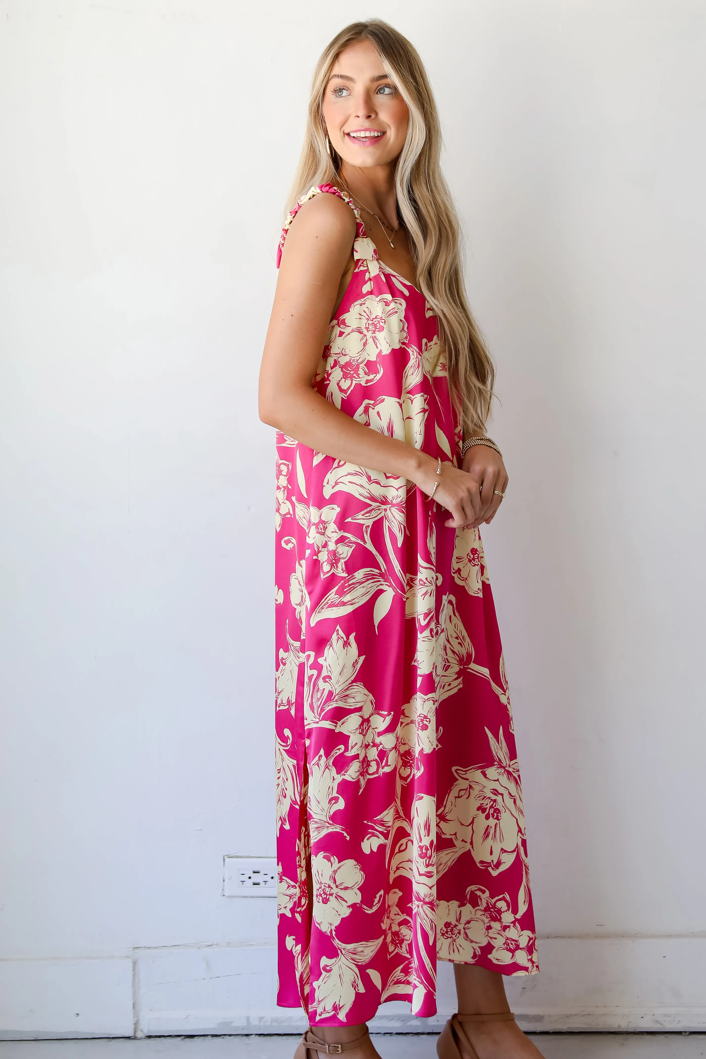 FINAL SALE - Charming Suggestion Fuchsia Floral Maxi Dress