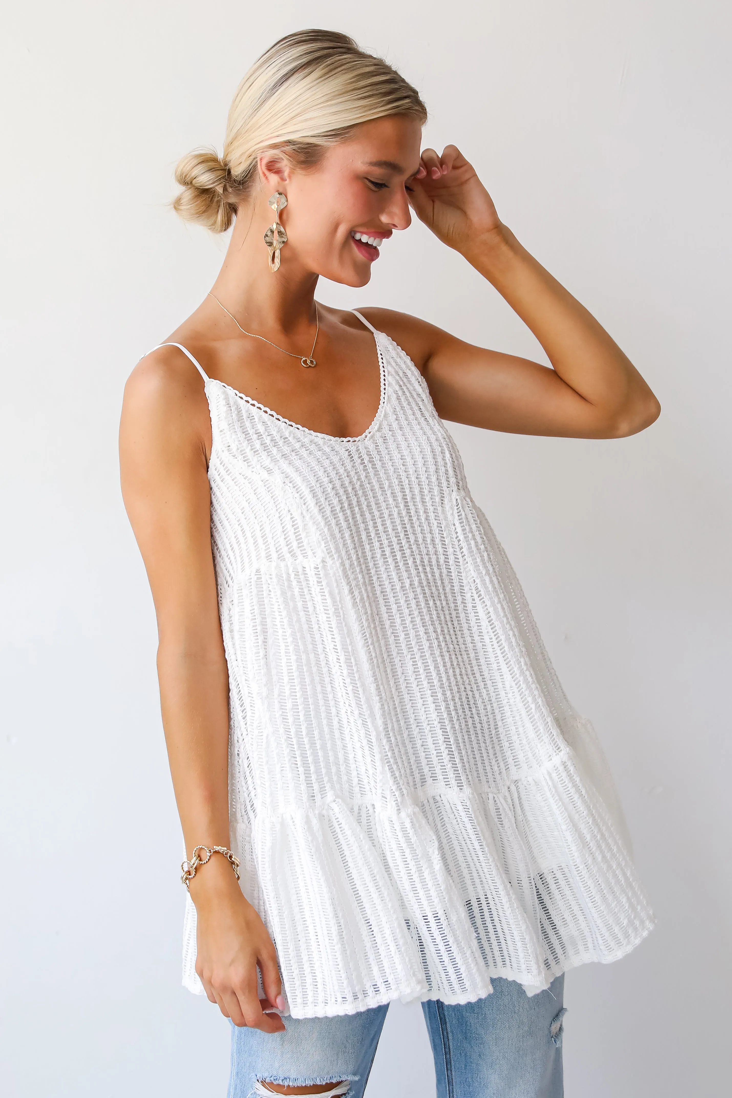 FINAL SALE - Expert Sweetness White Crochet Knit Tunic