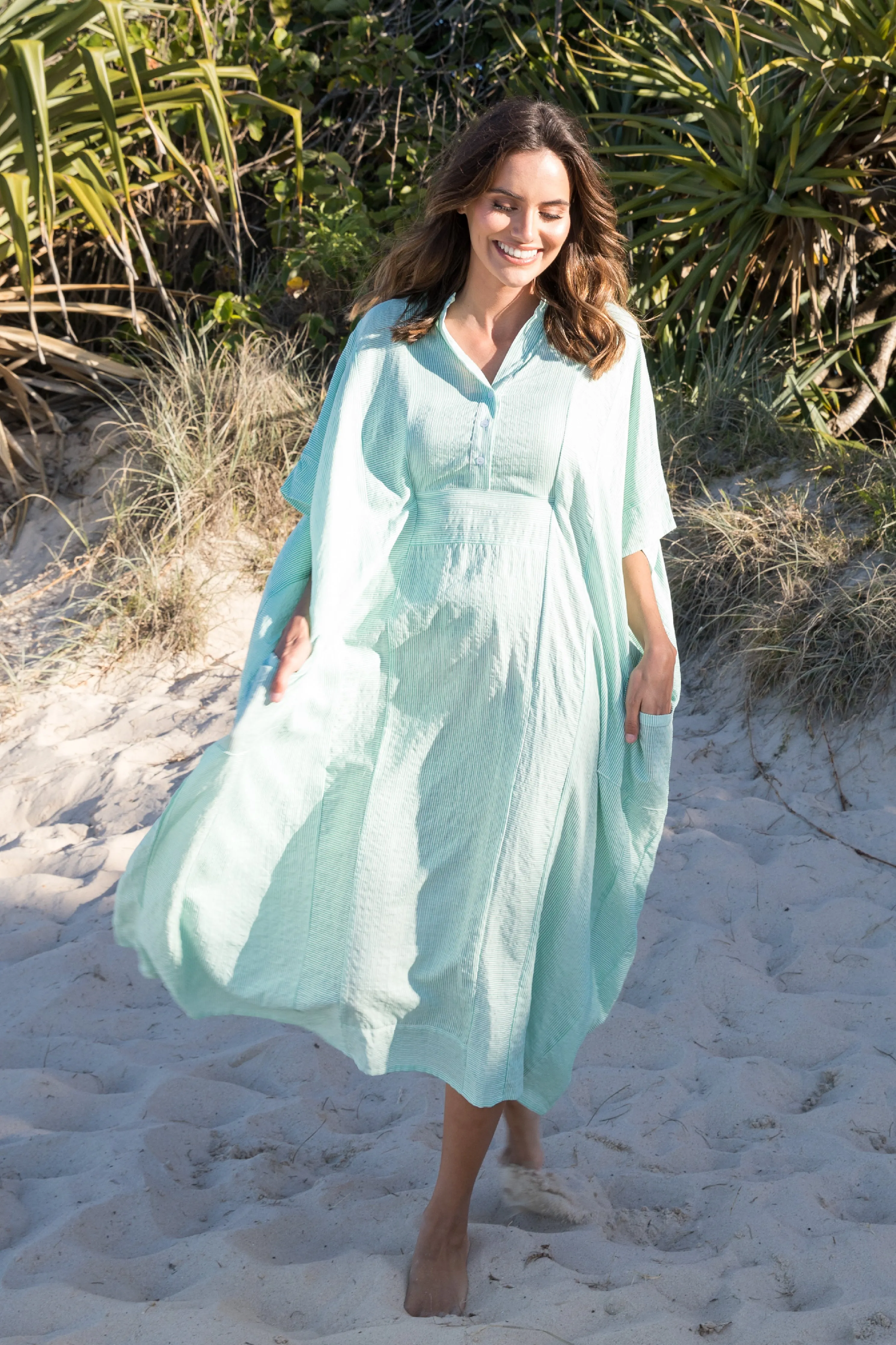 FINAL SALE Kaftan in Mint Stripe