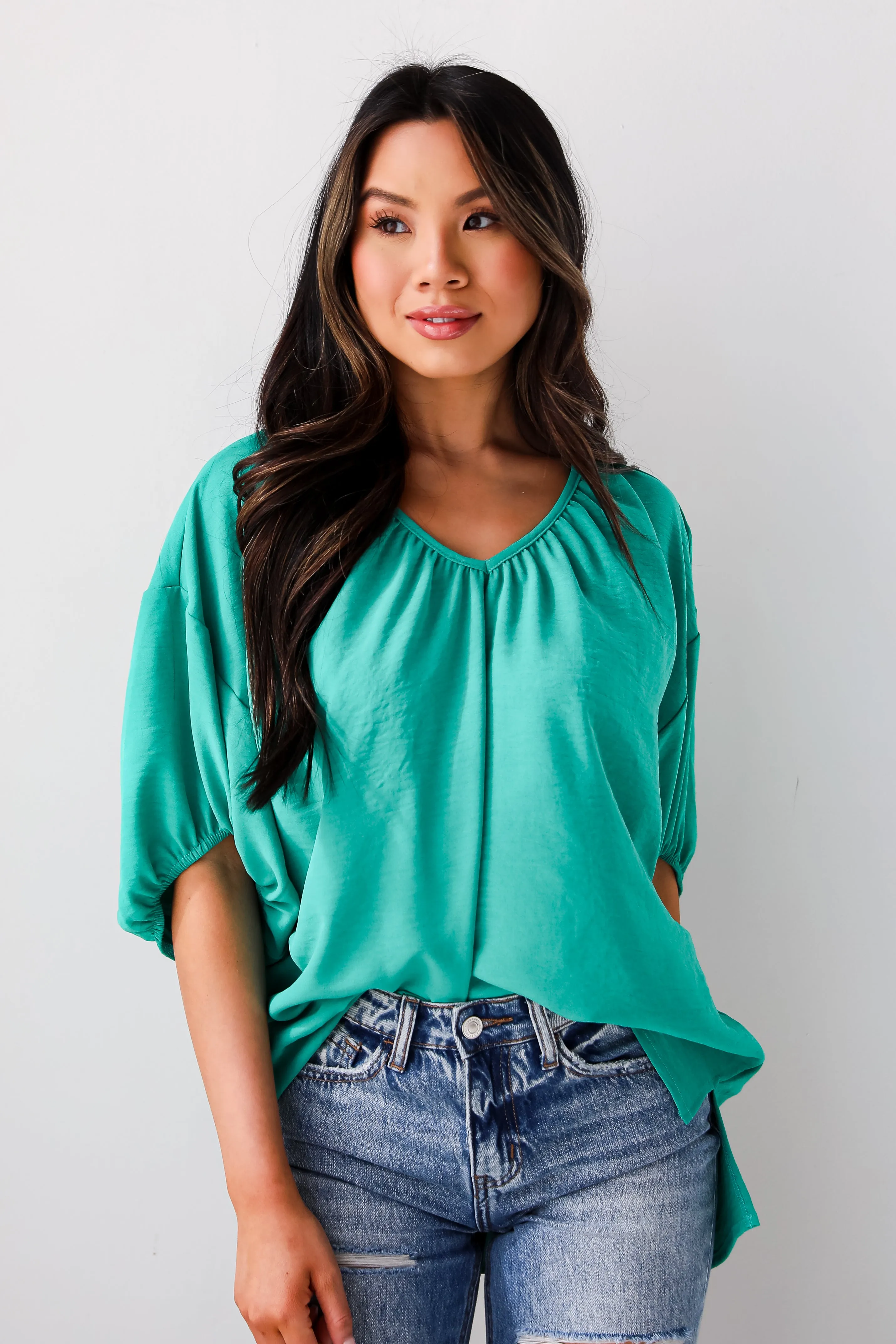 FINAL SALE - Sophisticated Decision Green Puff Sleeve Blouse