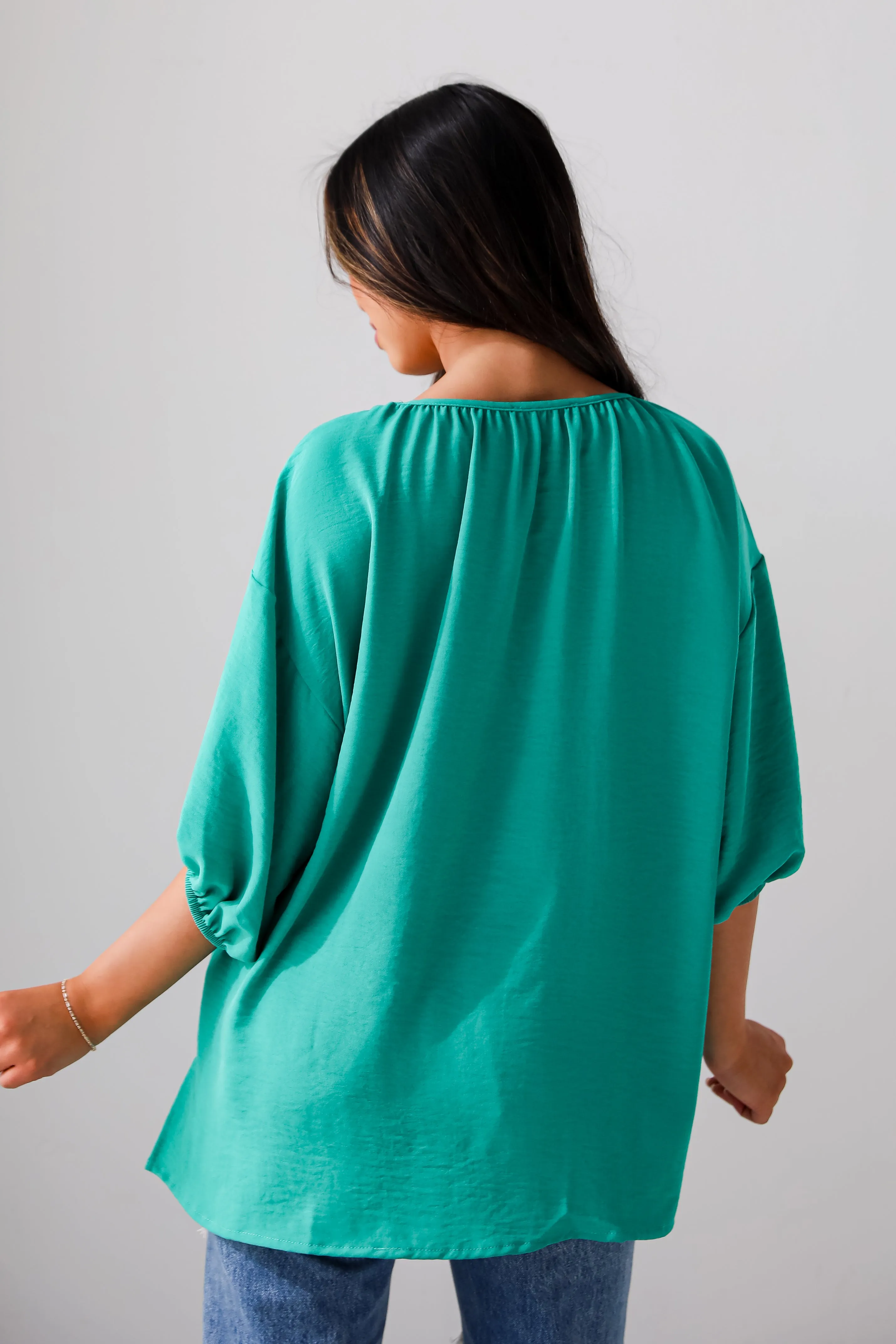 FINAL SALE - Sophisticated Decision Green Puff Sleeve Blouse