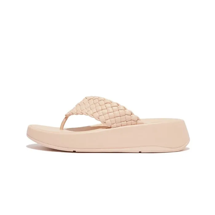 Fitflop Women F-Mode Woven-Leather Flatform Toe-Post Sandals |FW7-A41| Rose Foam