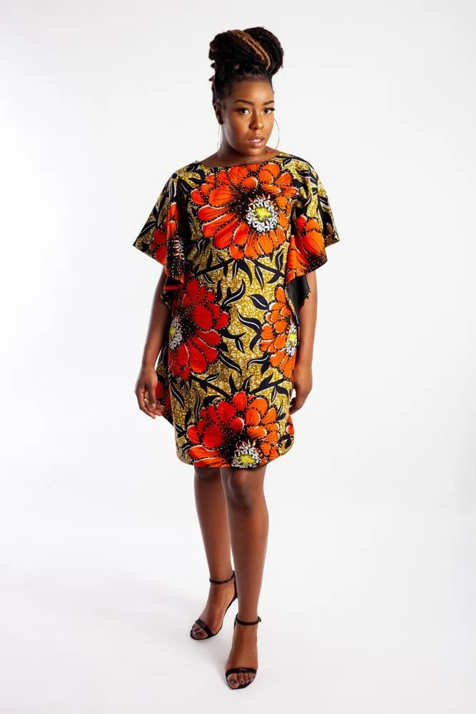 Floaty Batwing Dress made with Ankara and embellished with Rhinestones