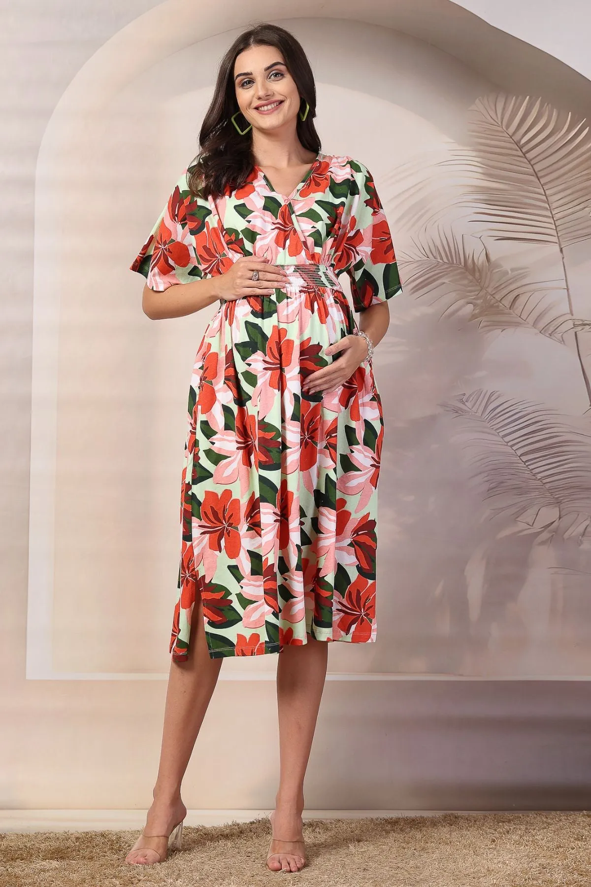 Fresh Floral Delight Maternity Zipless Feeding Dress