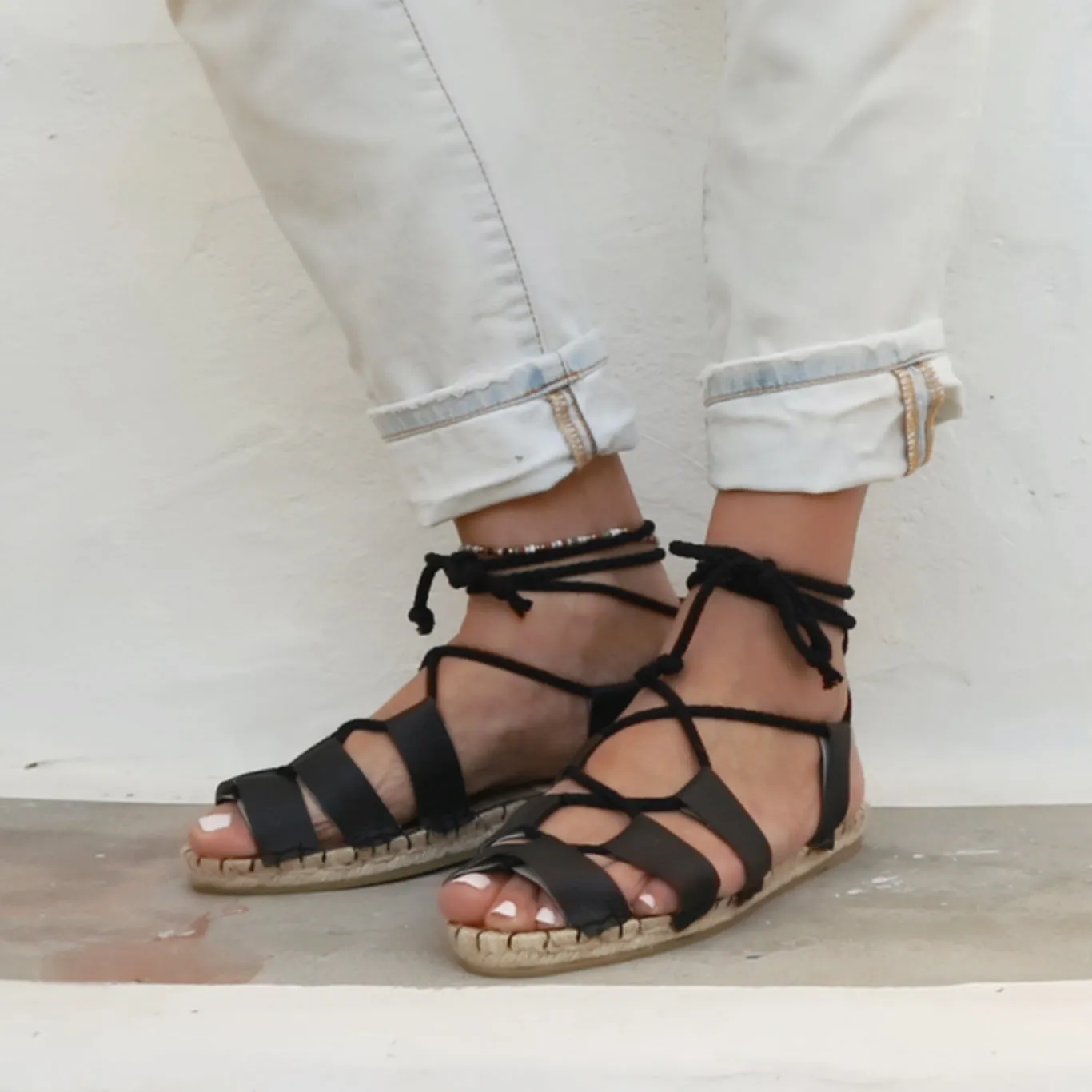 Gladiator Sandals - Vegan Leather - Black - Classic Sole