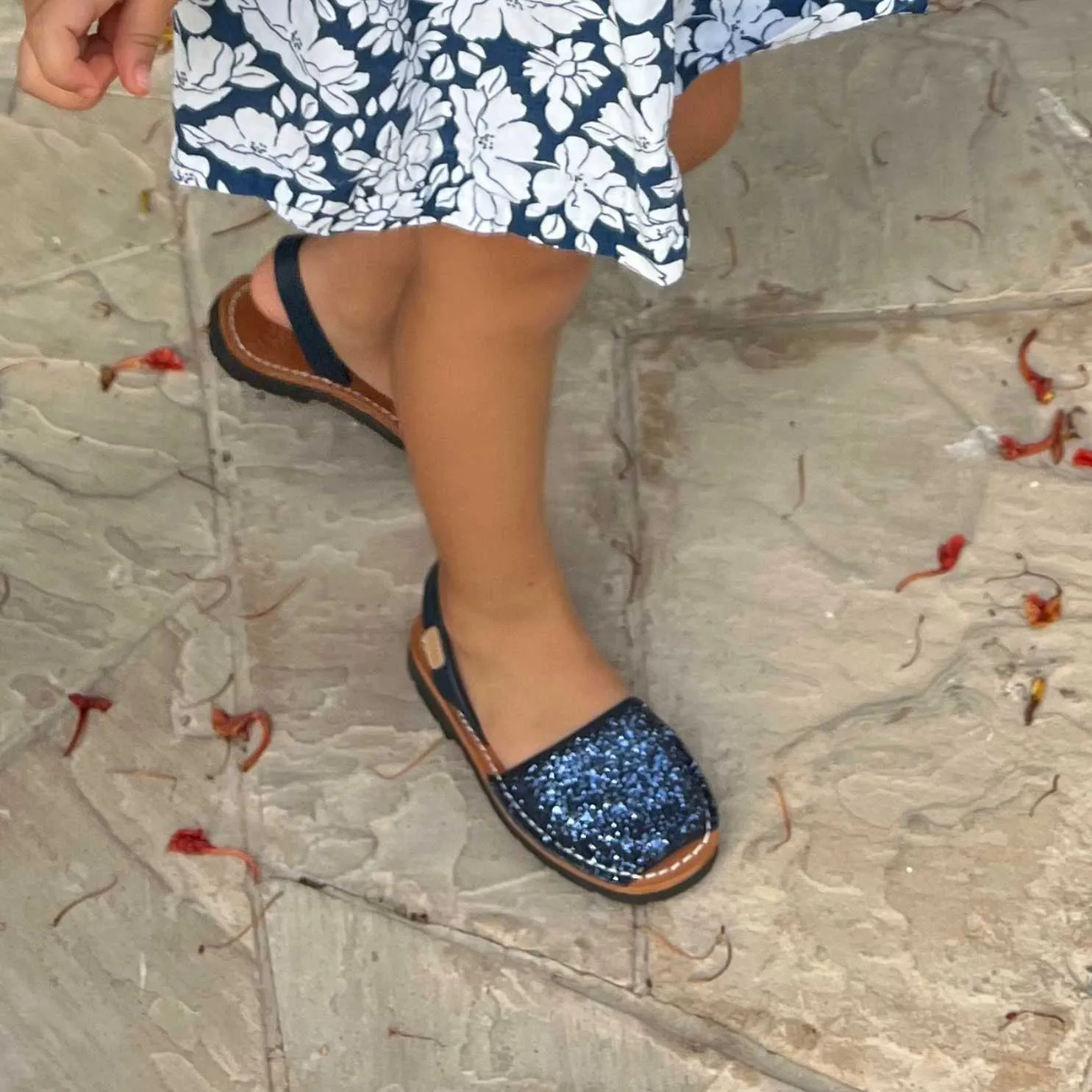 Glittery Leather Menorcan Sandal For Kids - Iker 1097R