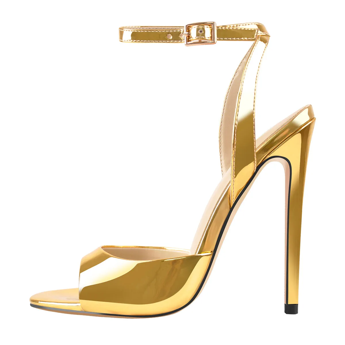 Gold Round Toe Strap High Heel Stilettos Sandals