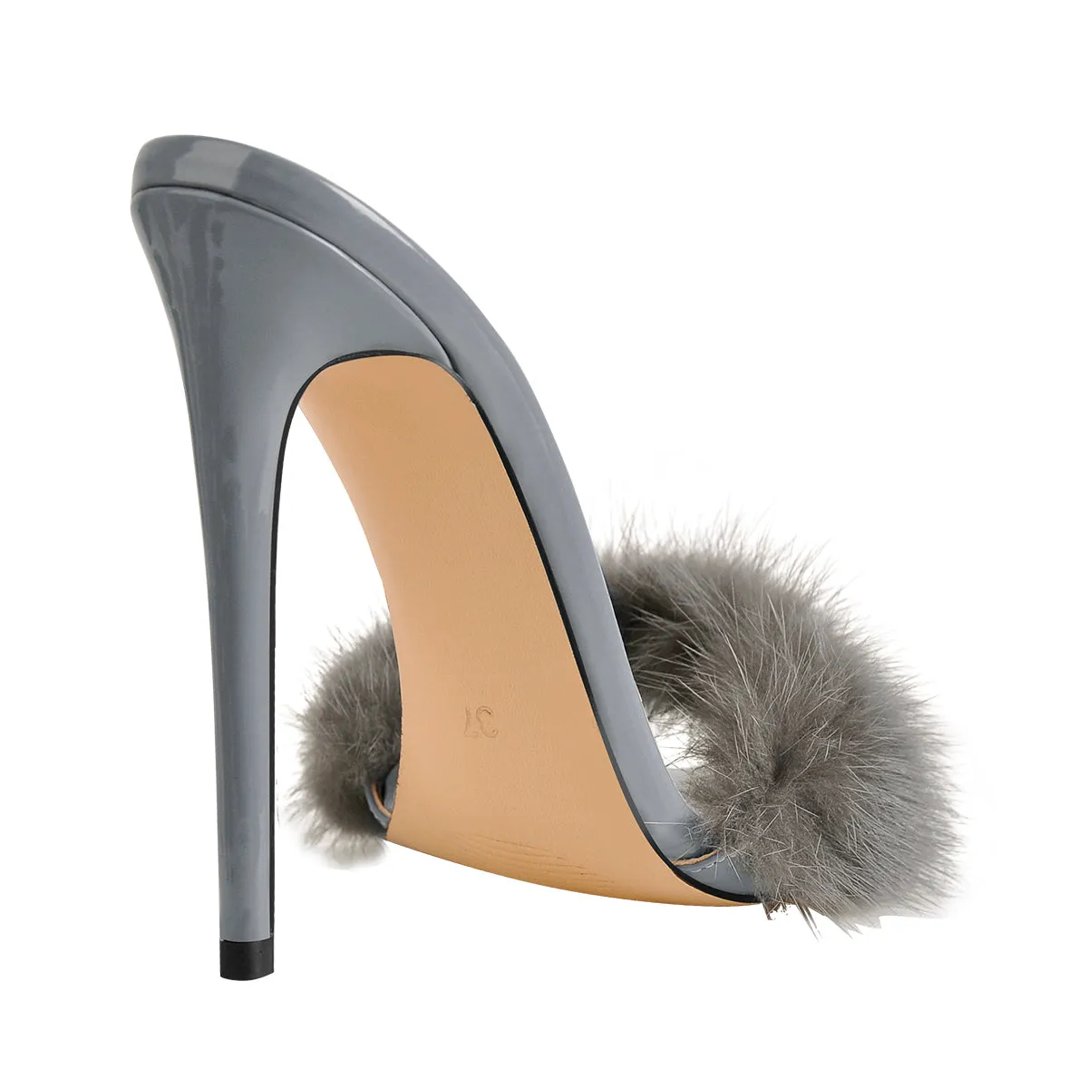 Gray Feather Pointed Toe High Heel Stilettos Sandals