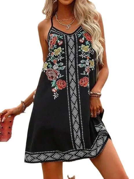 Holiday Ethnic Printing Slip Dress