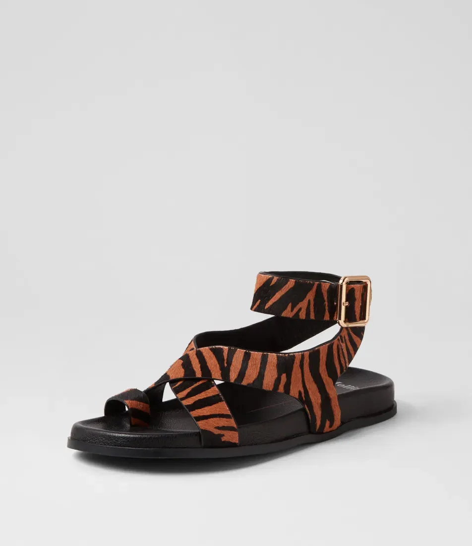 Huiro Black Tan Zebra Pony Sandals