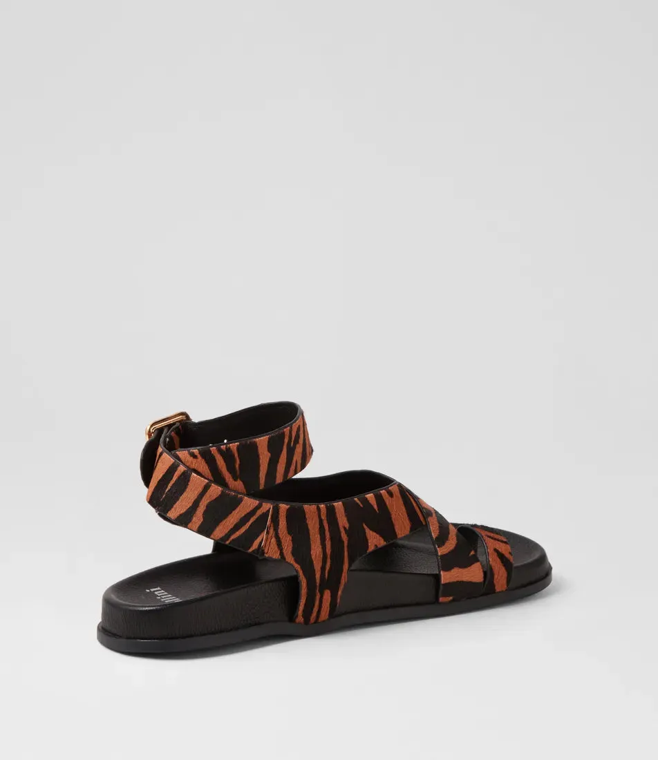 Huiro Black Tan Zebra Pony Sandals