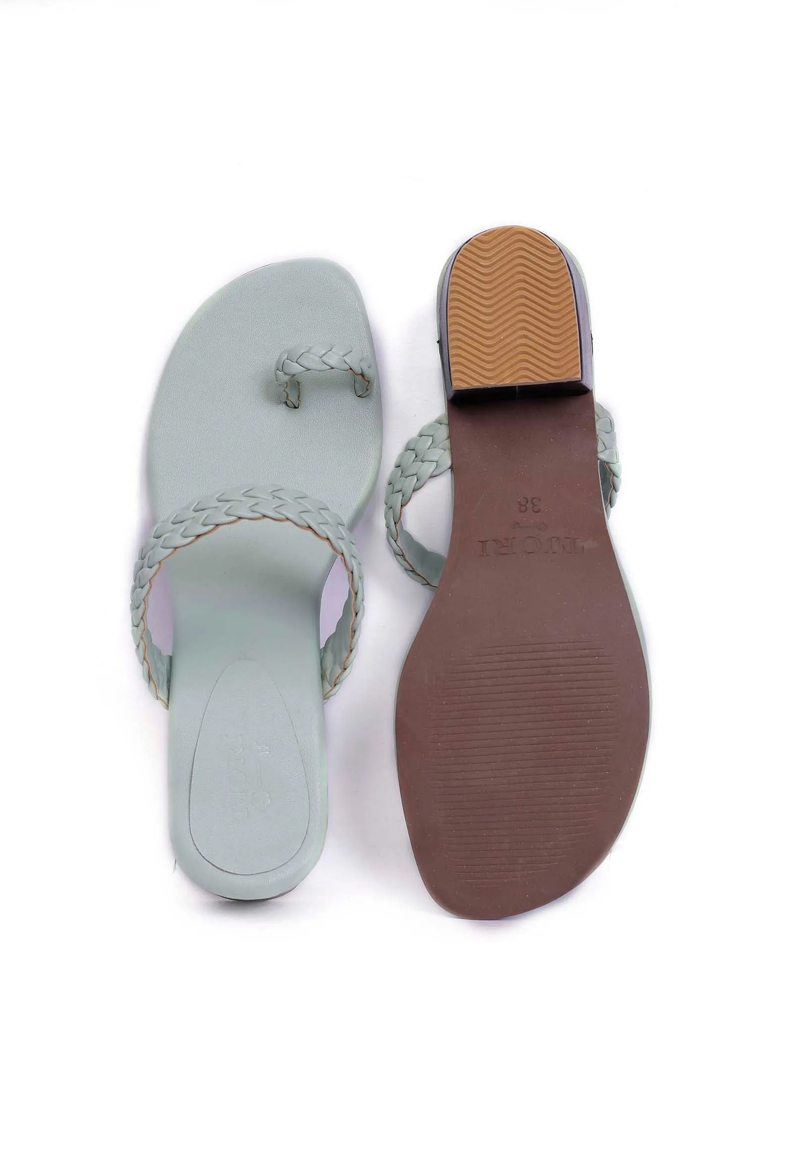 Ice Blue Knotted Cruelty Free Leather Sandals