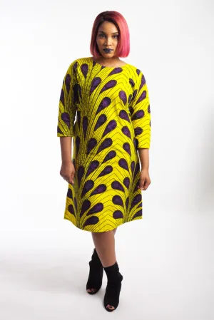 Jewelled Ankara Dress with pockets  - Yellow and Purple