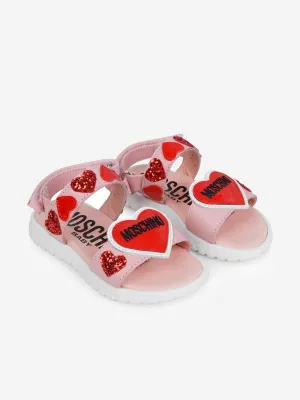 Moschino Girls Sandals - & Red Glitter Heart Sandals