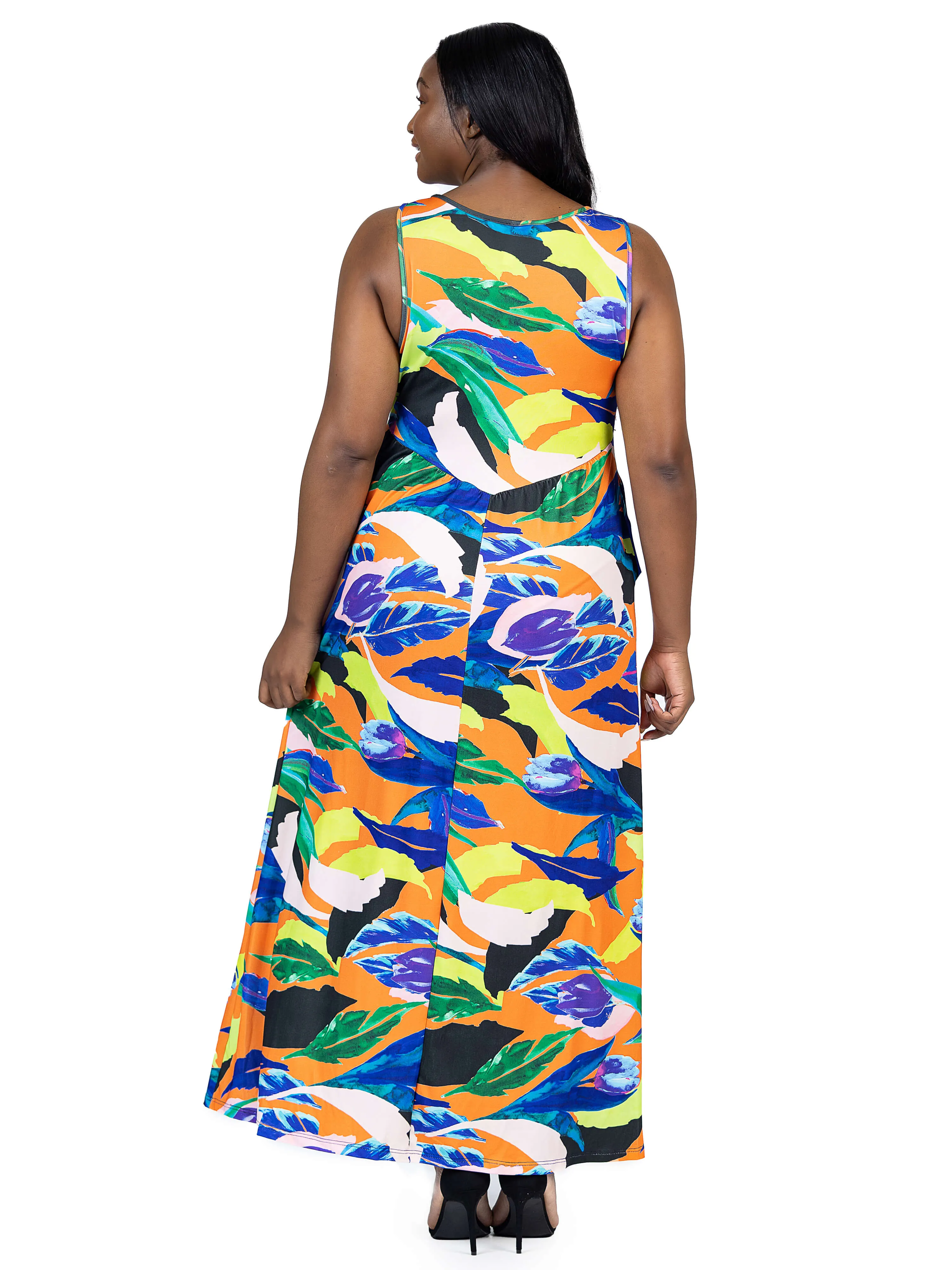 Multicolor Floral Sleeveless V Neck Plus Size Maxi Dress With Pockets