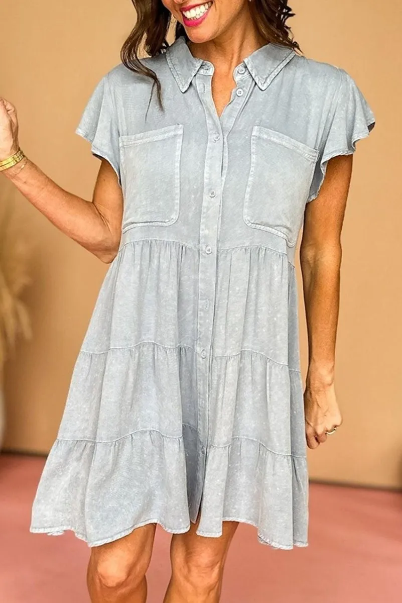 Natasha Ruffle Tiered Chambray Dress