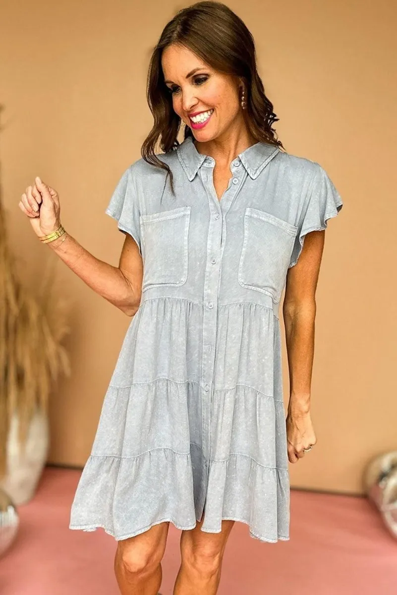 Natasha Ruffle Tiered Chambray Dress