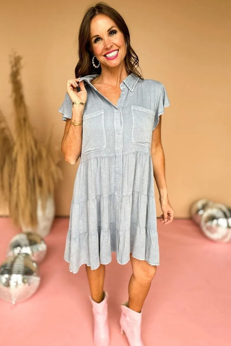 Natasha Ruffle Tiered Chambray Dress